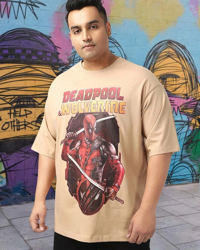 Brown Deadpool Graphic Printed Oversized Plus Size T-shirt